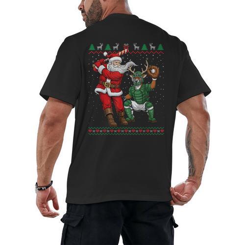 Christmas Santa Baseball Ugly Sweater Men's Back Print T-Shirt - Sportilla