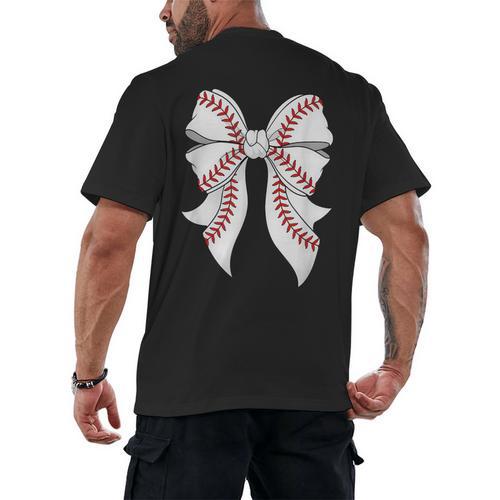 Cute Baseball Coquette Bow For Women Girls Baseball Mama Mom Men's Back Print T-Shirt - Sportilla