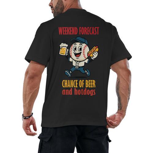 Cute Baseball Fan Weekend Forecast Change Of Beer And Hotdog Men's Back Print T-Shirt - Sportilla