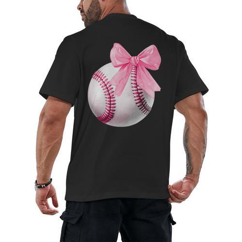 Cute Coquette Baseball Pink Bow Player & Fan Girls Men's Back Print T-Shirt - Sportilla