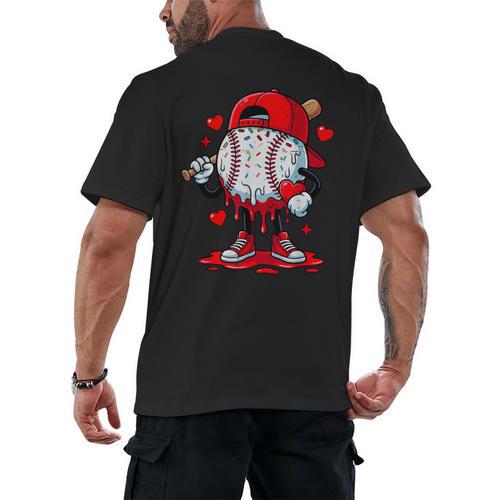 Cute Game Day Baseball Ice Cream Drip Valentine Love XOXO Men's Back Print T-Shirt - Sportilla