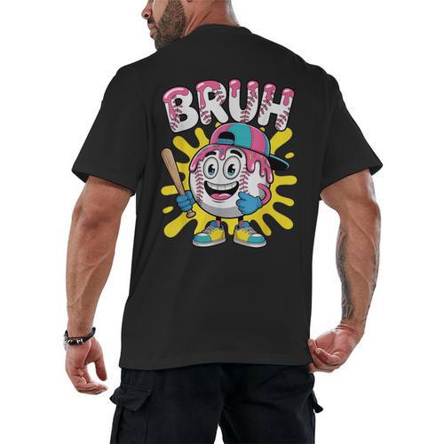 Drip Baseball Boy Youth Kid Ice Cream Dripping Baseball Bruh Men's Back Print T-Shirt - Sportilla