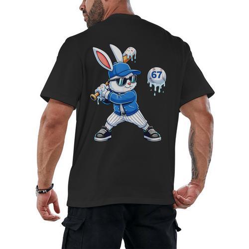 Dripping Drip Baseball Rabbit Bunny Easter Men Boy Kid Men's Back Print T-Shirt - Sportilla