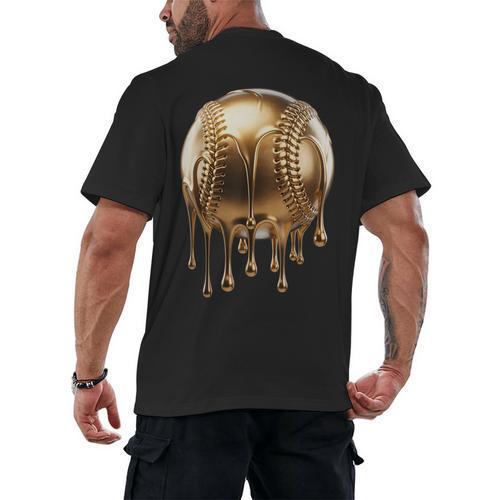 Dripping Gold Drip Baseball Game Day Player Coach Baller Men's Back Print T-Shirt - Sportilla