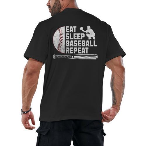 Eat Sleep Baseball Repeat Baseball Player Men Boys Men's Back Print T-Shirt - Sportilla