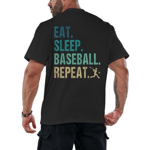 Eat Sleep Baseball Repeat Baseball Player Baseball Men's Back Print T-Shirt - Sportilla
