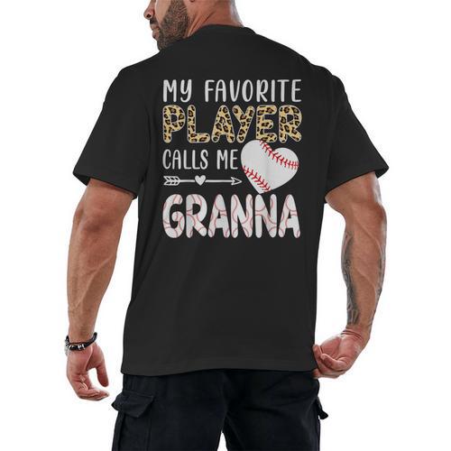 My Favorite Player Calls Me Granna Baseball Leopard Men's Back Print T-Shirt - Sportilla