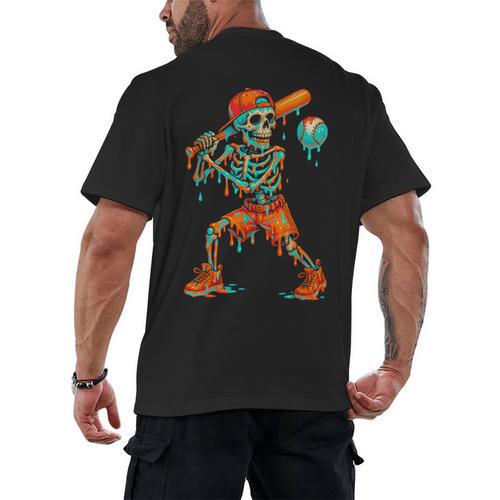 Halloween Baseball Skeleton Ice Cream Drip Baseball Boys Kid Men's Back Print T-Shirt - Sportilla