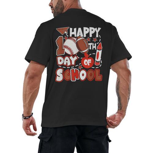 Happy 100 Days Of School Baseball Football PE Teacher Men's Back Print T-Shirt - Sportilla