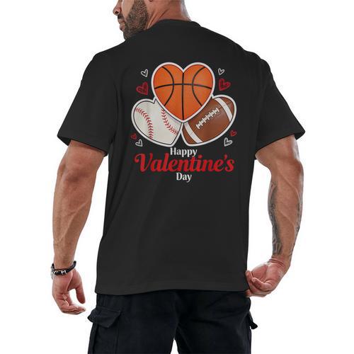 Happy Valentine’s Basketball Football Valentine Baseball Men's Back Print T-Shirt - Sportilla