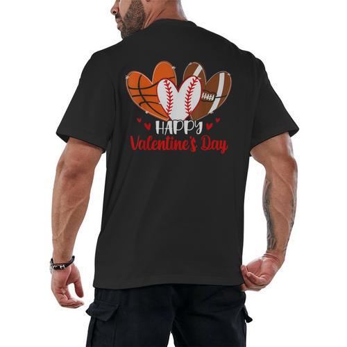 Happy Valentines Day Shirt Boys Basketball Baseball Football Men's Back Print T-Shirt - Sportilla