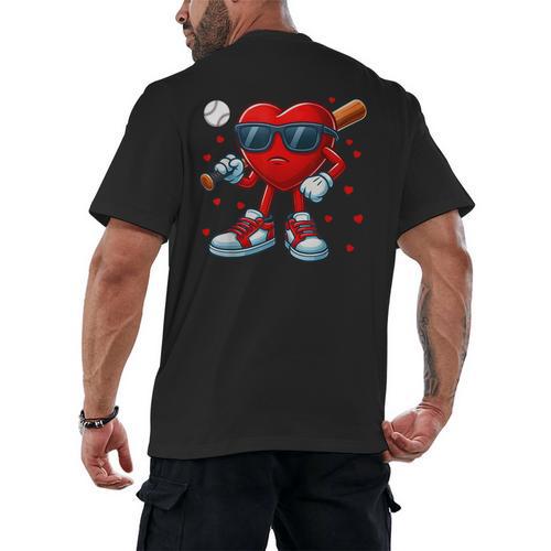Heart Love Baseball Valentine Outfit Men Boy Men's Back Print T-Shirt - Sportilla