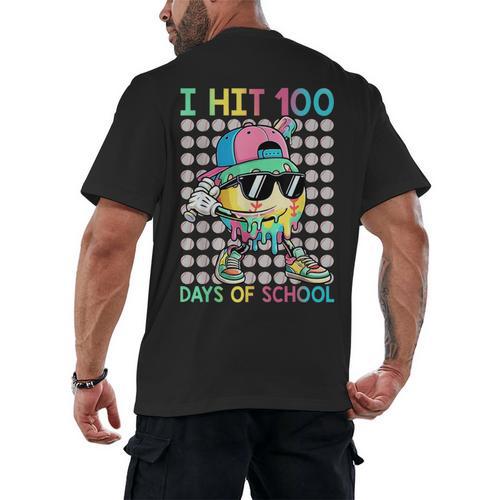 I Hit 100 Days Of School Baseball Drip 100th Day Of School Men's Back Print T-Shirt - Sportilla
