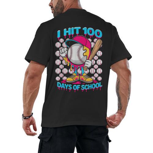 I Hit 100 Days Of School Baseball Ice Cream Drip Men's Back Print T-Shirt - Sportilla