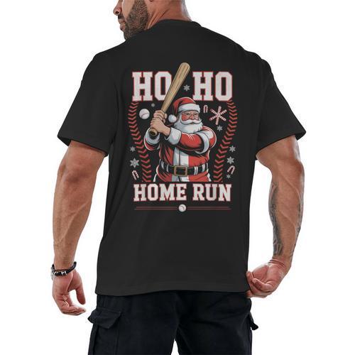 Ho Ho Home Run Baseball Christmas Holiday Sports Santa Men's Back Print T-Shirt - Sportilla
