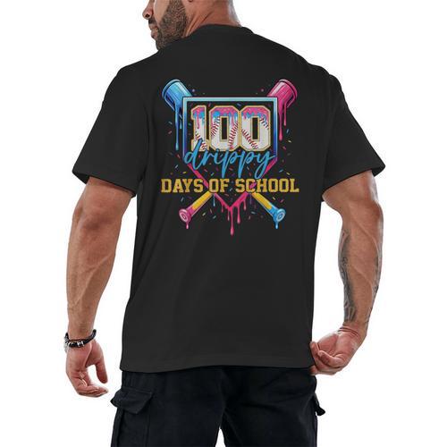HUGvyn 100 Drippy Days Of School Baseball Ice Cream 100 Days Men's Back Print T-Shirt - Sportilla