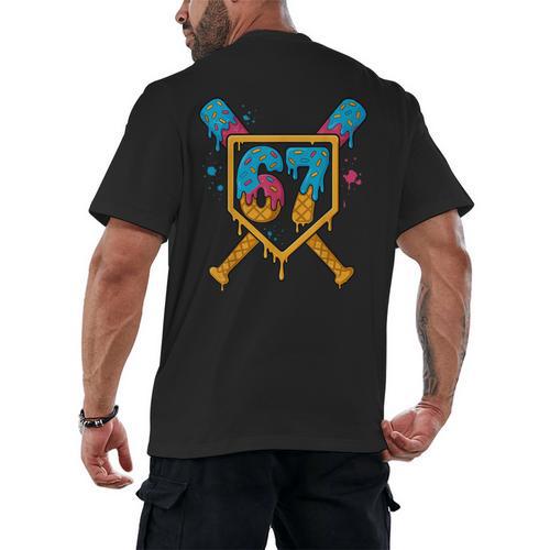 HUGvyn 67 Baseball Ice Cream Drip Six Seven Genz Alpha Slang Men's Back Print T-Shirt - Sportilla