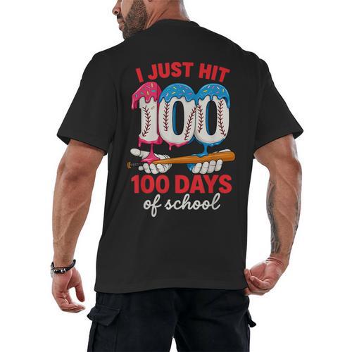 HUGvyn I Just Hit 100 Days Of School Baseball Ice Cream Boys Men's Back Print T-Shirt - Sportilla