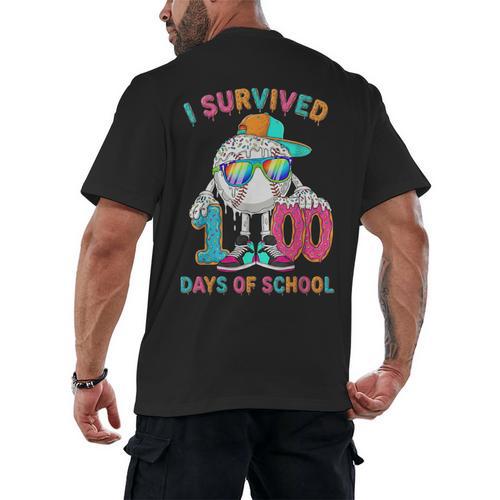 HUGvyn I Survived 100 Days Of School Baseball 6 7 Ice Cream Men's Back Print T-Shirt - Sportilla