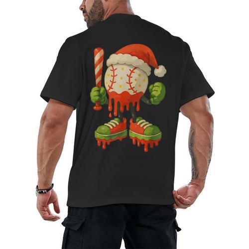 Ice Cream Drip Baseball Christmas Baseball Drip Candy Cane Men's Back Print T-Shirt - Sportilla