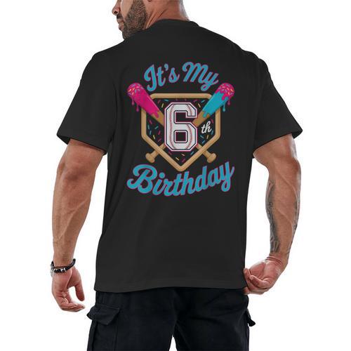 It's My 6th Birthday Baseball Fan Fun Party Celebration Men's Back Print T-Shirt - Sportilla