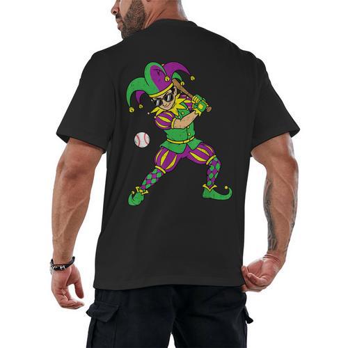 Jester Baseball Mardi Gras Carnival Sport Men Boy Teen Kids Men's Back Print T-Shirt - Sportilla