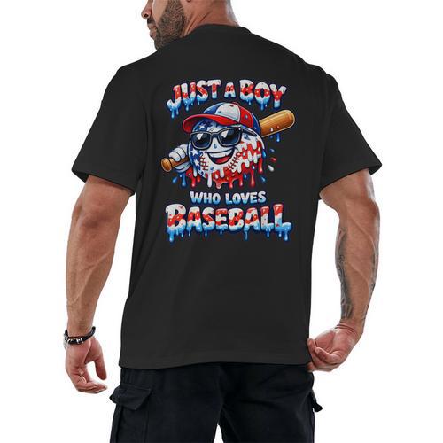 Just A Boy Who Loves Baseball Patriotic Drip For Youth Boys Men's Back Print T-Shirt - Sportilla