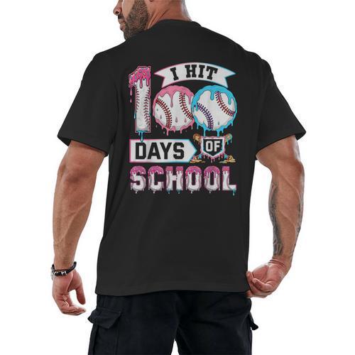 Kids 100 Days Of School Boys 100th Day Baseball Drip Toddler Men's Back Print T-Shirt - Sportilla