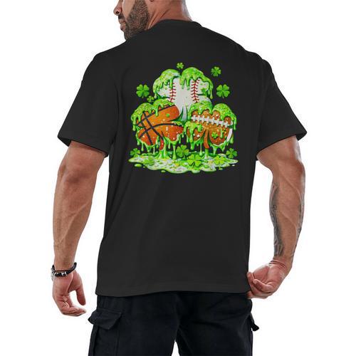 Kids St Patricks Day Shamrock Basketball Baseball Football Men's Back Print T-Shirt - Sportilla