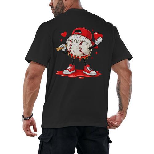 Kids Valentine Baseball Boys Valentines Day Tee Men's Back Print T-Shirt - Sportilla
