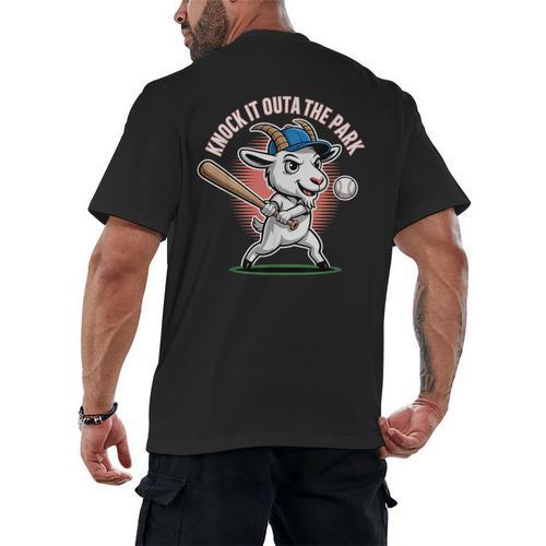 Knock It Outa The Park Baseball Goat Home Run Men's Back Print T-Shirt - Sportilla