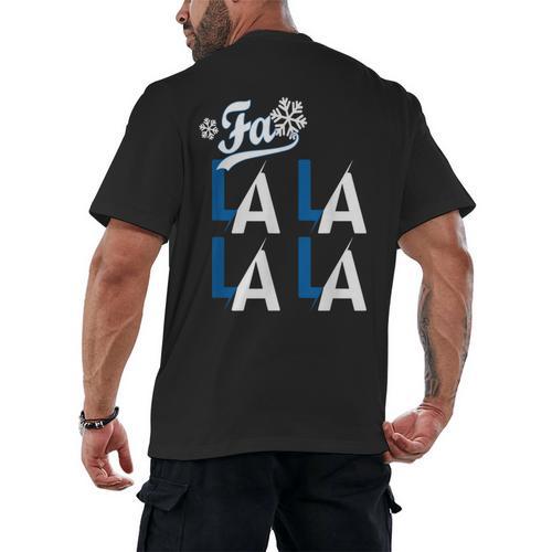 LA Baseball Fan Christmas FA La La Holiday Blue Theme Men's Back Print T-Shirt - Sportilla