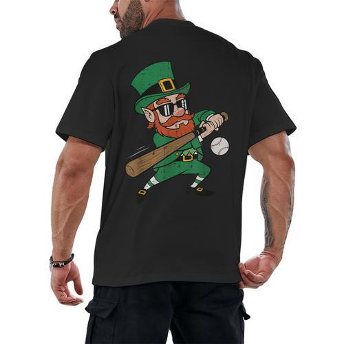 Leprechaun Baseball St Patricks Day Saint Pattys Men Boys Men's Back Print T-Shirt - Sportilla