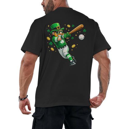 Leprechaun Play Baseball St Patrick's Day Men Kid Boys Men's Back Print T-Shirt - Sportilla