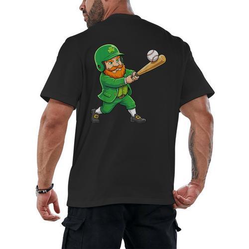 Leprechaun Playing Baseball St Patricks Day Men Boys Kids Men's Back Print T-Shirt - Sportilla
