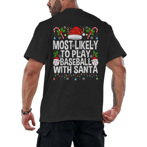 Most Likely To Play Baseball With Santa Christmas Baseball Men's Back Print T-Shirt - Sportilla