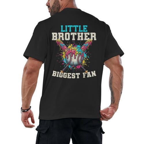Little Brother Biggest Fan Baseball Cream Drip Crossed Bats Men's Back Print T-Shirt - Sportilla