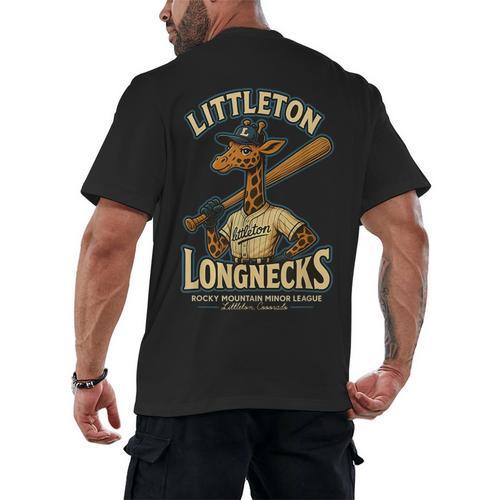 Littleton Longnecks Retro Minor League Baseball Men's Back Print T-Shirt - Sportilla