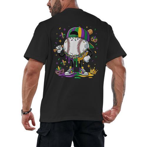 Mardi Gras Ice Cream Drip Baseball Carnival Party Mask Boys Men's Back Print T-Shirt - Sportilla