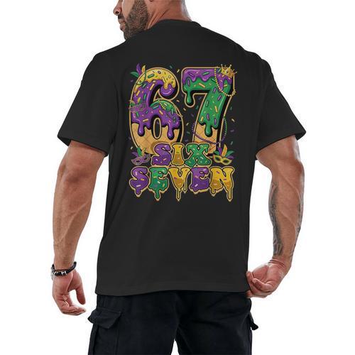 Mardi Gras Six Seven Baseball Drip Number 6 7 Meme Men's Back Print T-Shirt - Sportilla