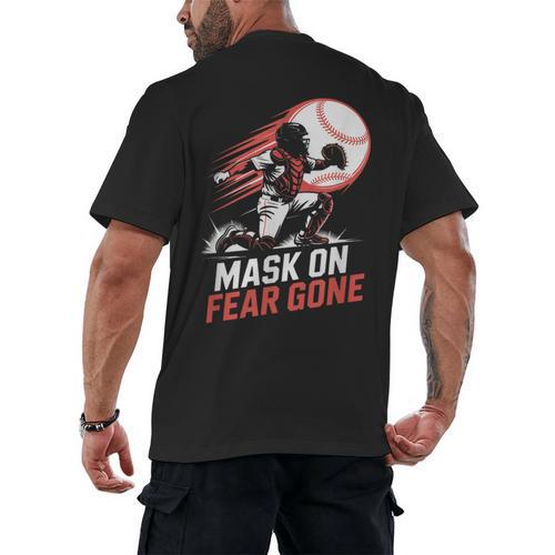 Mask On Fear Gone Baseball Catcher Softball Men's Back Print T-Shirt - Sportilla