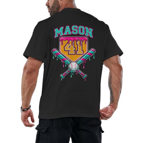 Mason 41 Meme Ice Cream Drip Baseball Birthday Costume Men's Back Print T-Shirt - Sportilla