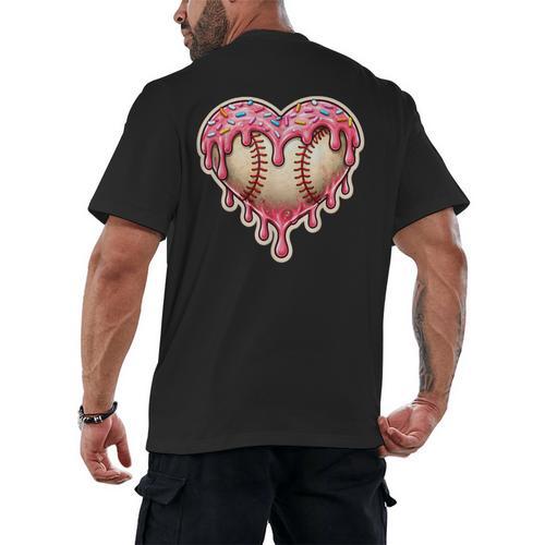 Melting Baseball Drip Heart Softball Player Lover Ice Cream Men's Back Print T-Shirt - Sportilla