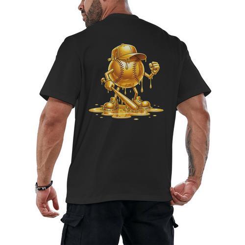 Melting Baseball Mascot Slugger Bat Cap Cartoon Men's Back Print T-Shirt - Sportilla