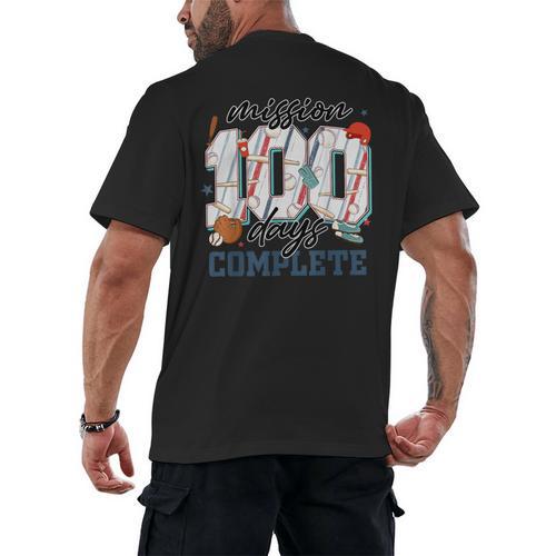 Mission 100 Days Complete Baseball 100th Day Of School Boys Men's Back Print T-Shirt - Sportilla