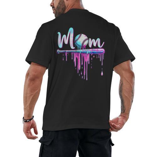 Mom Baseball Ice Cream Drip Birthday Boy Family Men's Back Print T-Shirt - Sportilla
