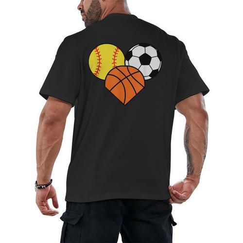 Mom Sports Heart Soccer Basketball Baseball Softball Men's Back Print T-Shirt - Sportilla