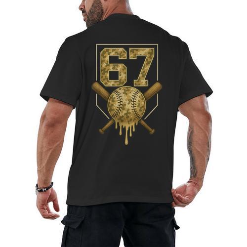 Number 67 Baseball Drip Camo Six Seven Meme Boys Kids Men's Back Print T-Shirt - Sportilla