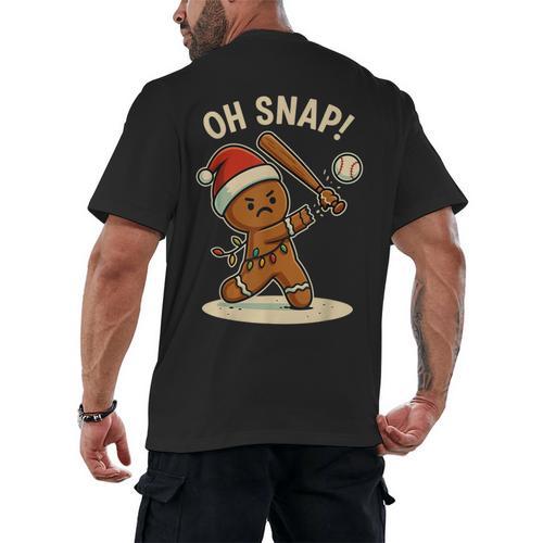 Oh Snap Gingerbreadman Baseball Christmas Men Boys Toddlers Men's Back Print T-Shirt - Sportilla