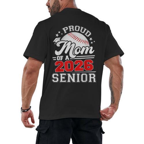 Proud Mom Of A 2026 Senior Baseball Graduation 2026 Men's Back Print T-Shirt - Sportilla